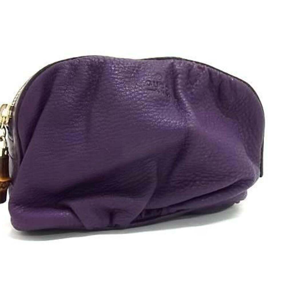 GUCCI Bamboo Pouch Bag 246175 Purple Leather Women's